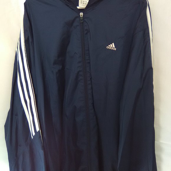 Adidas Men's Jacket/Coat Windbreaker Color Blue/White 3 Stripe Size 2XL - Picture 4 of 6